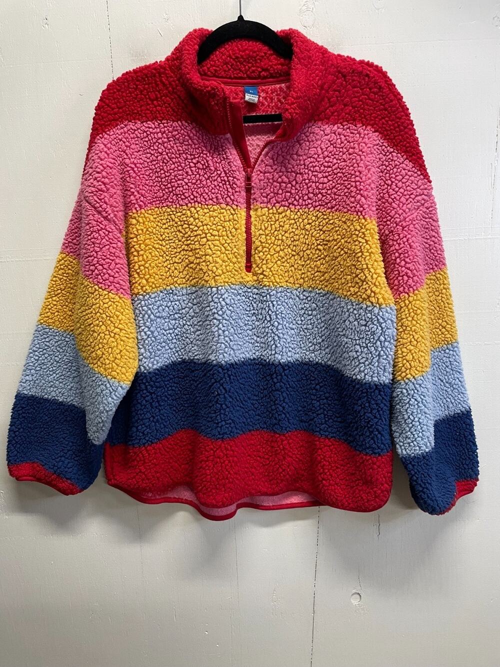 Old Navy Women's Striped Rainbow Fleece 1/4 Zip Pullover Size XL Teddy Bear